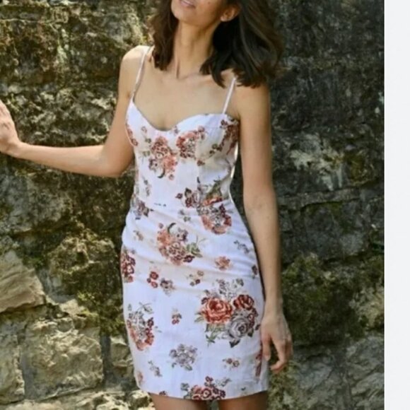 BROCK COLLECTION X H&M WHITE BURGUNDY FLORAL BUSTIER MINI DRESS - S - Picture 1 of 10